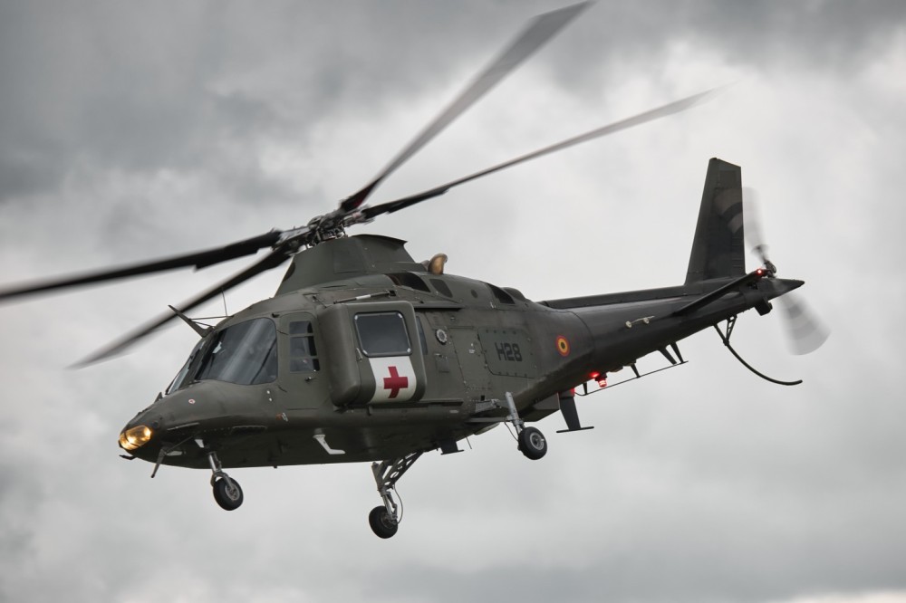 Belgian A109 during a MEDEVAC demonstration. During the exercise, it was accompanied by another A109, which should serve as a protector. There was several firefights while the injured soldier was saved out of the hot zone.