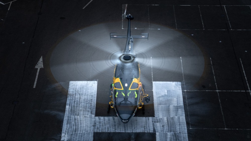 During the European Rotor convention the Agusta Westland AW-169 of the Guardia di Finanza runs up its engines before taking off from the convention parking place, which is appointed to be a temporary landing and take-off area.