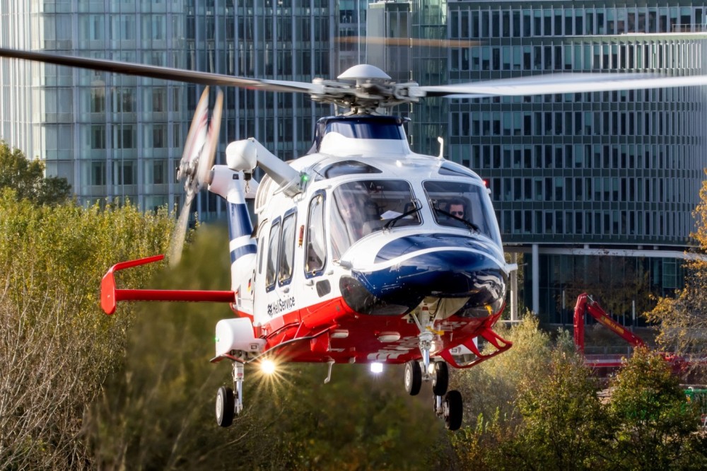 The AgustaWestland H169 D-HTWA, operated by HeliService, arrives at the European Rotors 2024 event in Amsterdam. These H169s fly daily from their base in Emden, Germany.