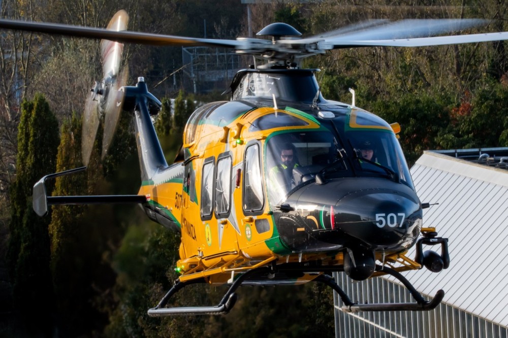 AgustaWestland AW169 MM82055/507 of the Guardia di Finanza arrives at the European Rotors 2024 event that took place in Amsterdam in November 2024. During this rotors show, this helicopter was shown at the stand of Leonardo Helicopters.