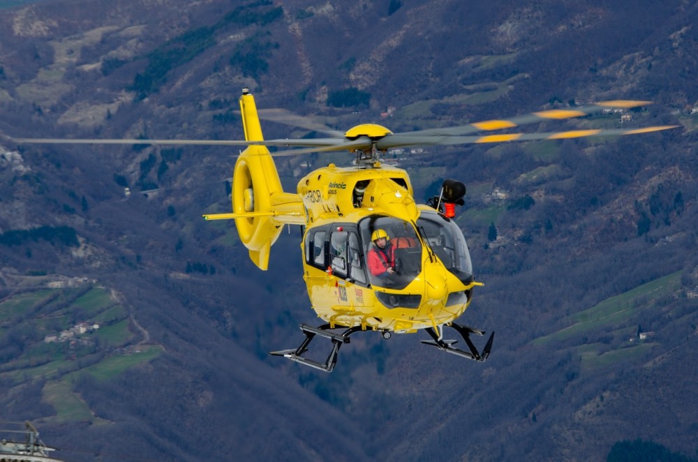 Airbus H145 Avincis  "I-HBCR" callsign "Elipavullo" in HEMS activity with the Alpine Rescue (Soccorso Alpino Emilia Romagna) at Mount Cimone 7000ft (Modena)