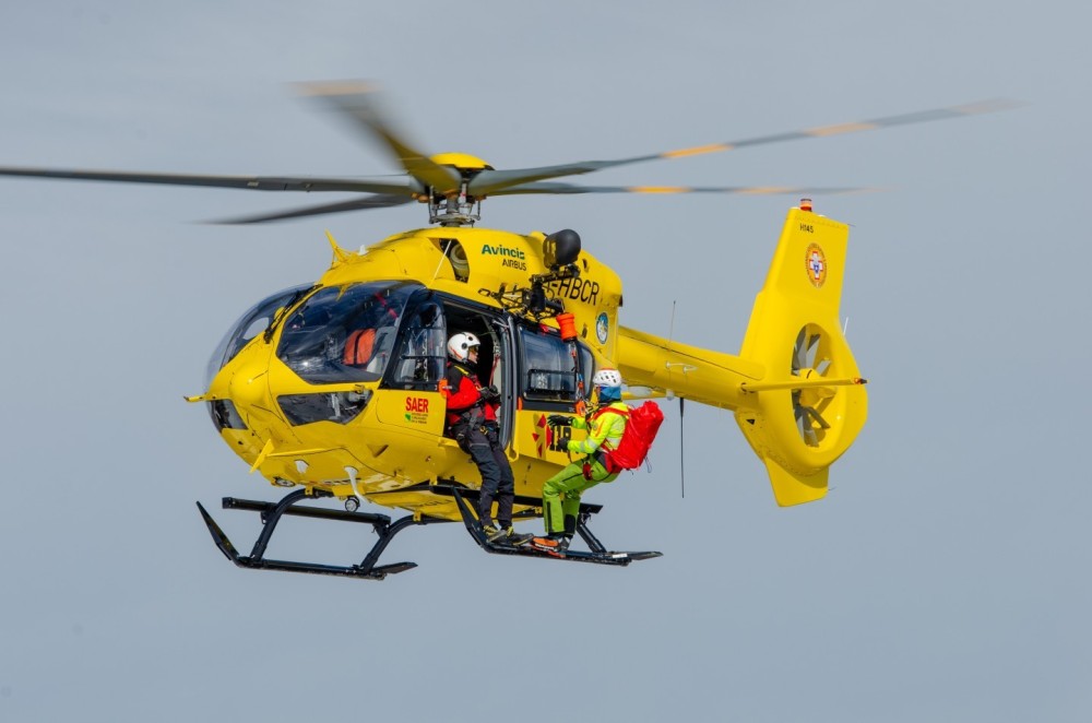 Airbus H145 Avincis  "I-HBCR" callsign "Elipavullo" in HEMS activity with the Alpine Rescue (Soccorso Alpino Emilia Romagna) at Mount Cimone 7000ft (Modena)