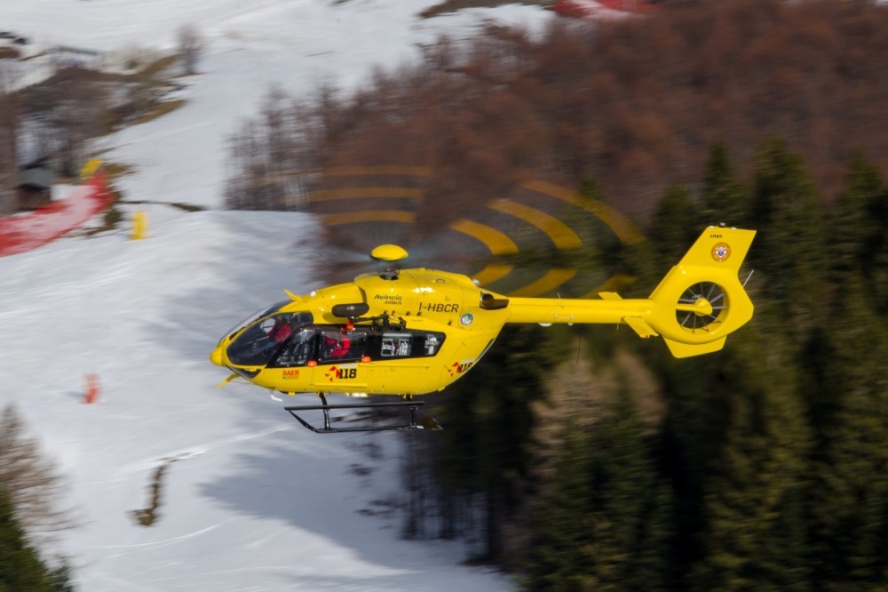 Airbus H145 Avincis  "I-HBCR" callsign "Elipavullo" in HEMS activity with the Alpine Rescue (Soccorso Alpino Emilia Romagna) at Mount Cimone 7000ft (Modena)