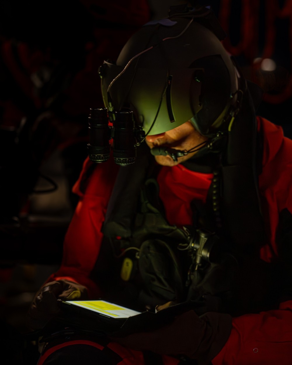 Belgian Air Force 40th Squadron Search & Rescue NH90
commanding pilot preparing for night flight