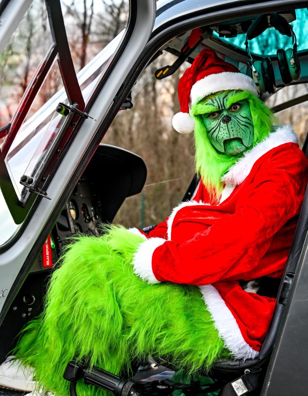 I was joining my H125 B3 helicopter to go on a mission when a man in green named "the grinch" scared me into stealing my helicopter! After discussion we finally left together for the mission