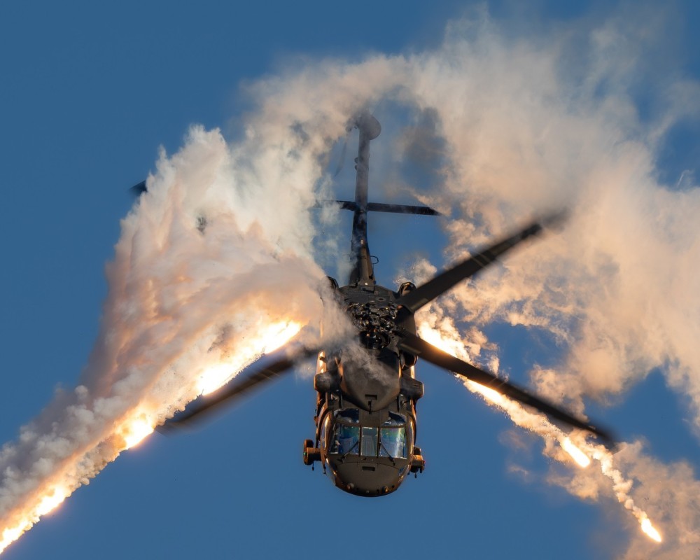 Swedish army 
Blackhawk shooting flares during Sanicole 2024