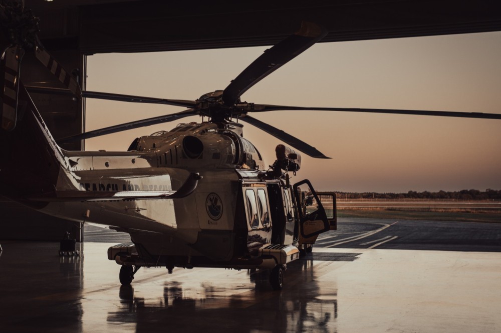 One of our 7 AW139 SAR helicopters in the Swedish Maritime Administration. Sitting in the hangar in Visby, Baltic Sea.