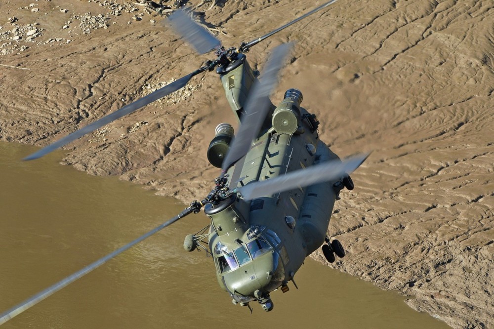 RAF Chinook on a low level sortie in South Wales.