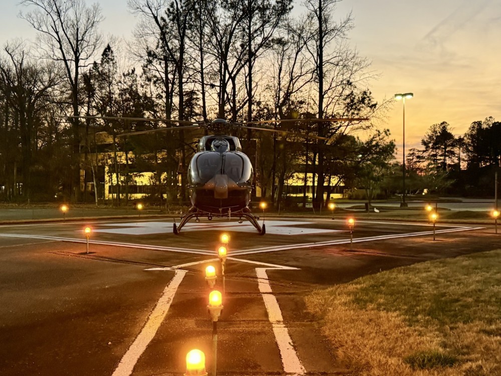 Nightingale Air Ambulance sits on the pad at Chesapeake regional hospital after a patient transport from the Outer Banks.  Photo by Scott "Smoke" Moak