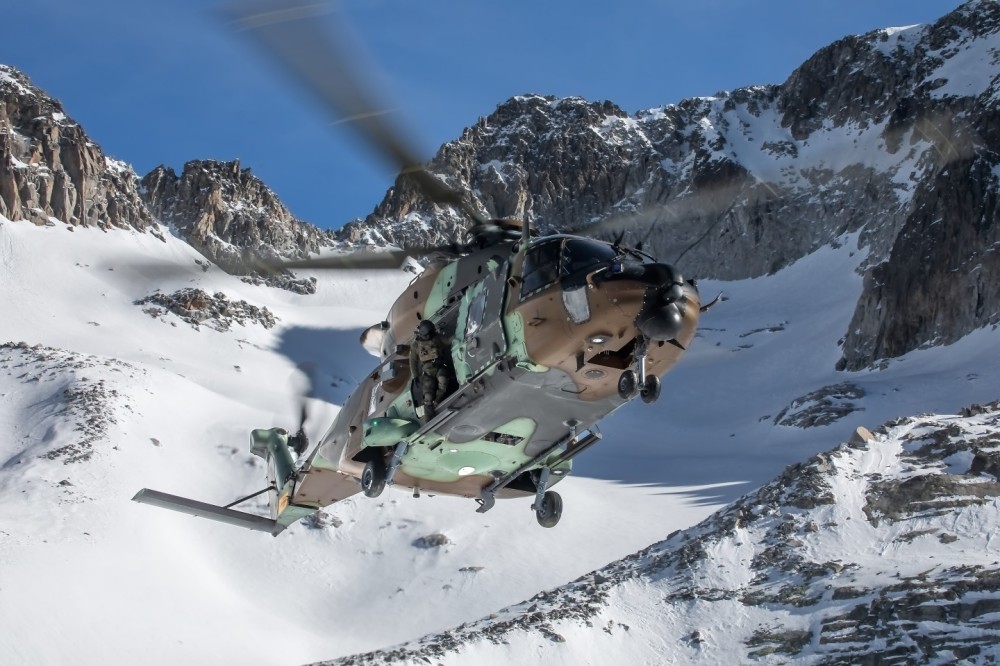 The third Maneuver Helicopter Battalion (BHELMA III) of the Spanish Army Aviation is the unit specialized in mountain and high mountain flight. In the photograph one of its NH90 "Sarrio" flying in the Pyrenees