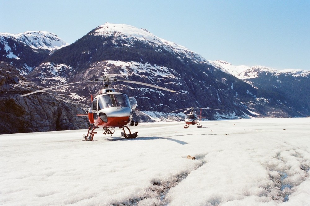 2 ASTARs on the Mead Glacier outside of Skagway doing sightseeing flights early in the summer season. Shot on 35mm Portra 400 film and developed by Dale Labs.