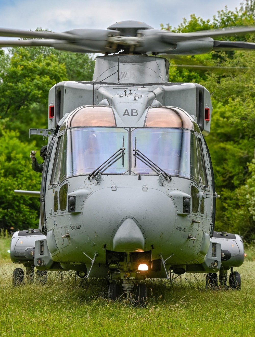 A Royal Navy Merlin HC4 training in a Confined Area