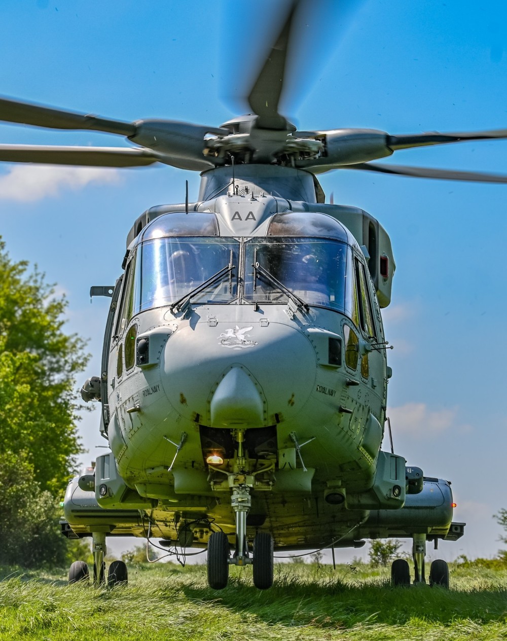 A Royal Navy Merlin HC4 operating on the Sailsbury Plain Training area practicing confined area landings. Being able to see this in close proximity is a great bonus for the training area!