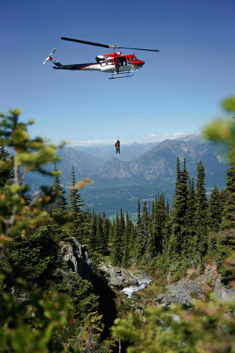 Hoist Rescue Training above Pemberton, British Columbia with Blackcomb Helicopters Bell212, SR3 Rescue Concepts trainers, and Cougar Helicopters Rescue Techs.