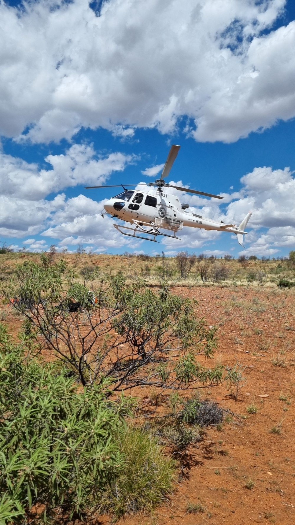 Remote insertion firefighting operations 2024 Alice Springs, HM Air Services B3 with bucket. Fire occurred in area containing the Blackfoot rock rat near MT Zeil