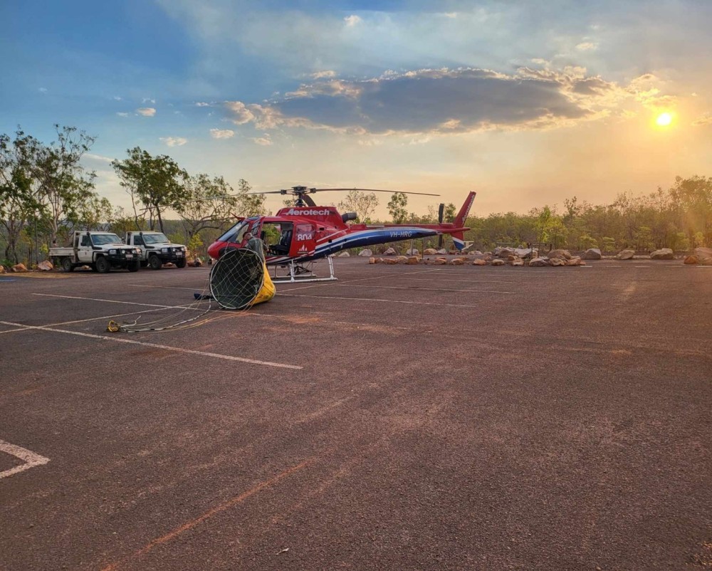 Firefighting operations Litchfeild National Park, Northern Territory.
A Firebird 832 was fitted with an R3 raindance and ignited along the Renyolds River to hault a fire coming from the south, while Firebird 802 (pictured) used the bucket to patrol for spot fires